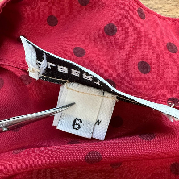 SOLD Vintage 70s 80s Albert Nipon Midi Shirt Dress Red polkadot pleated small - Picture 15 of 16